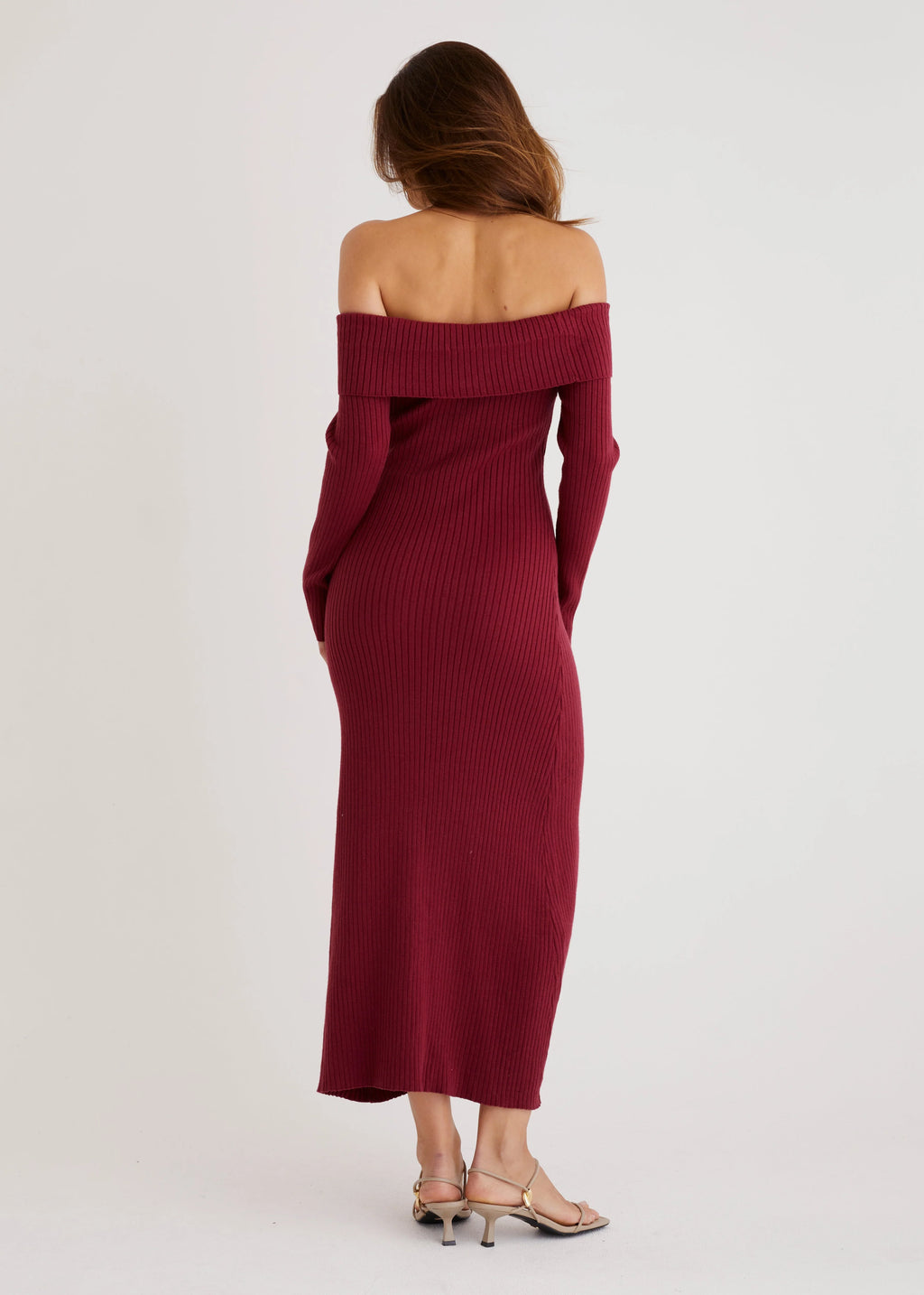 Aloe Off Shoulder Knit Maxi Dress - Wine