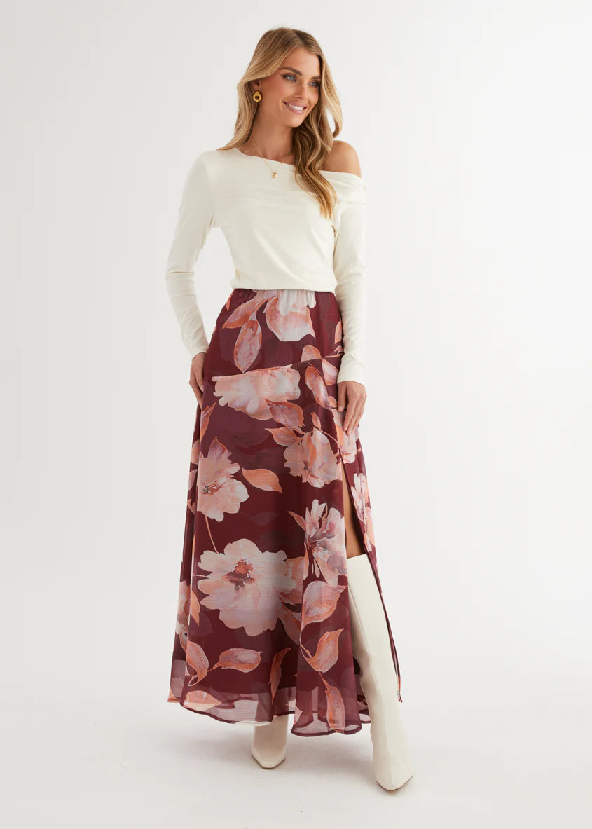 Tatum Maxi Skirt - Burgundy Floral