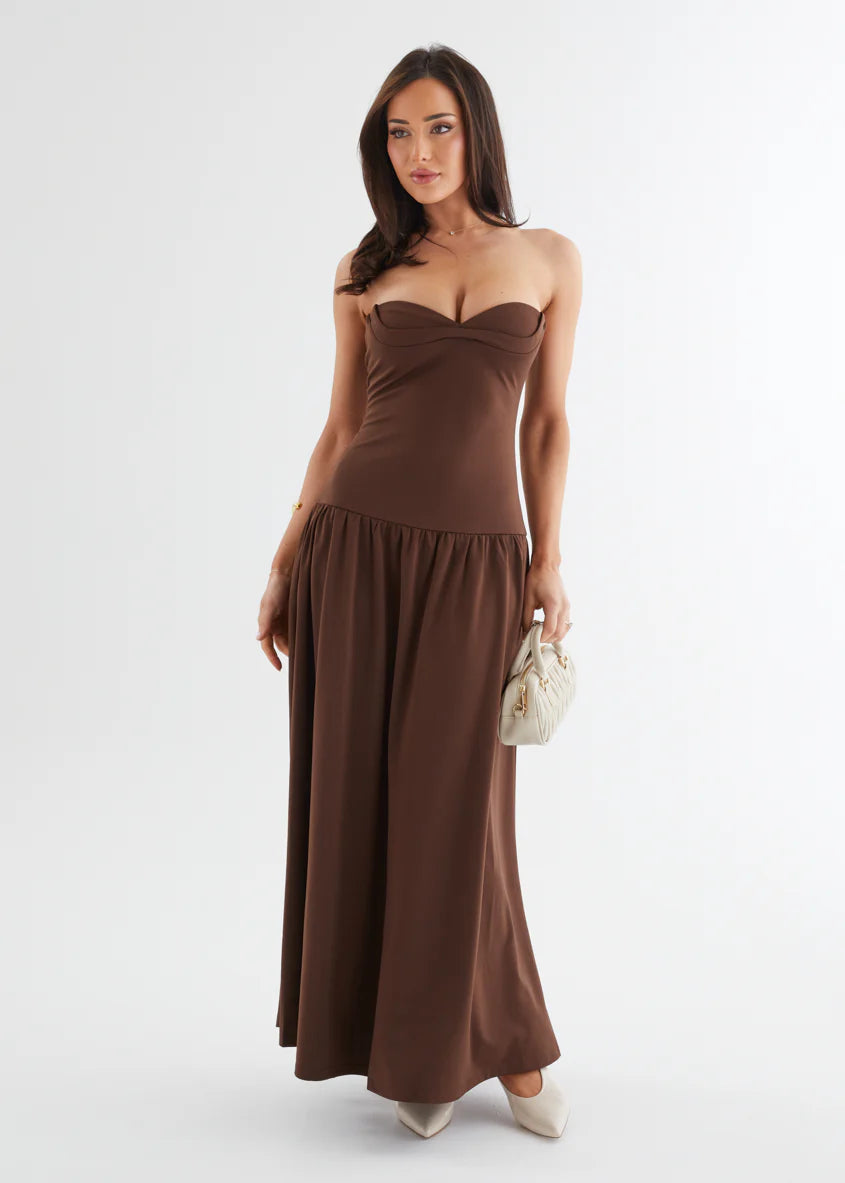 Rheanna Strapless Midi Dress - Chocolate