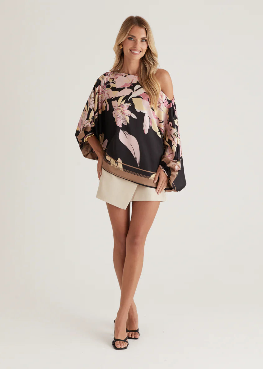 Maui Off Shoulder Top - Black Floral