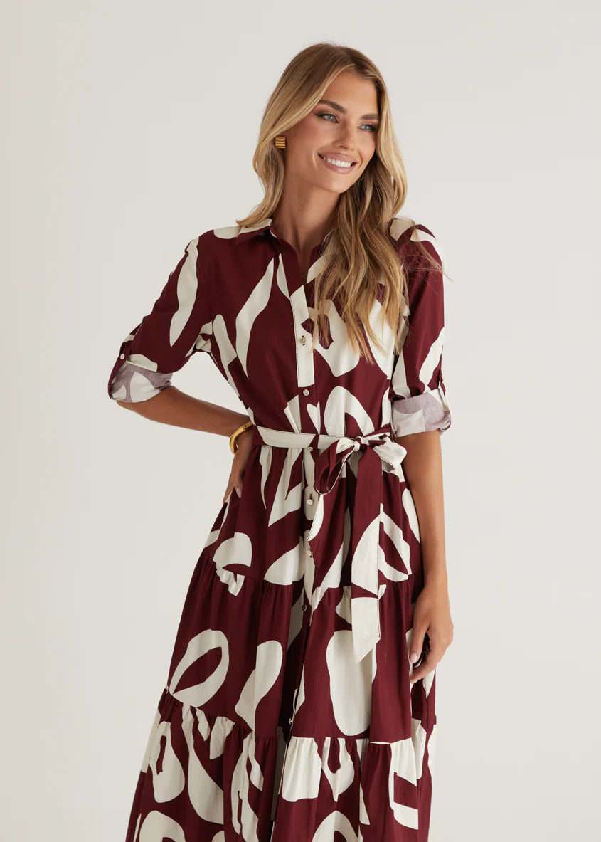 Maybelle Midi Dress - Burgundy Leaf