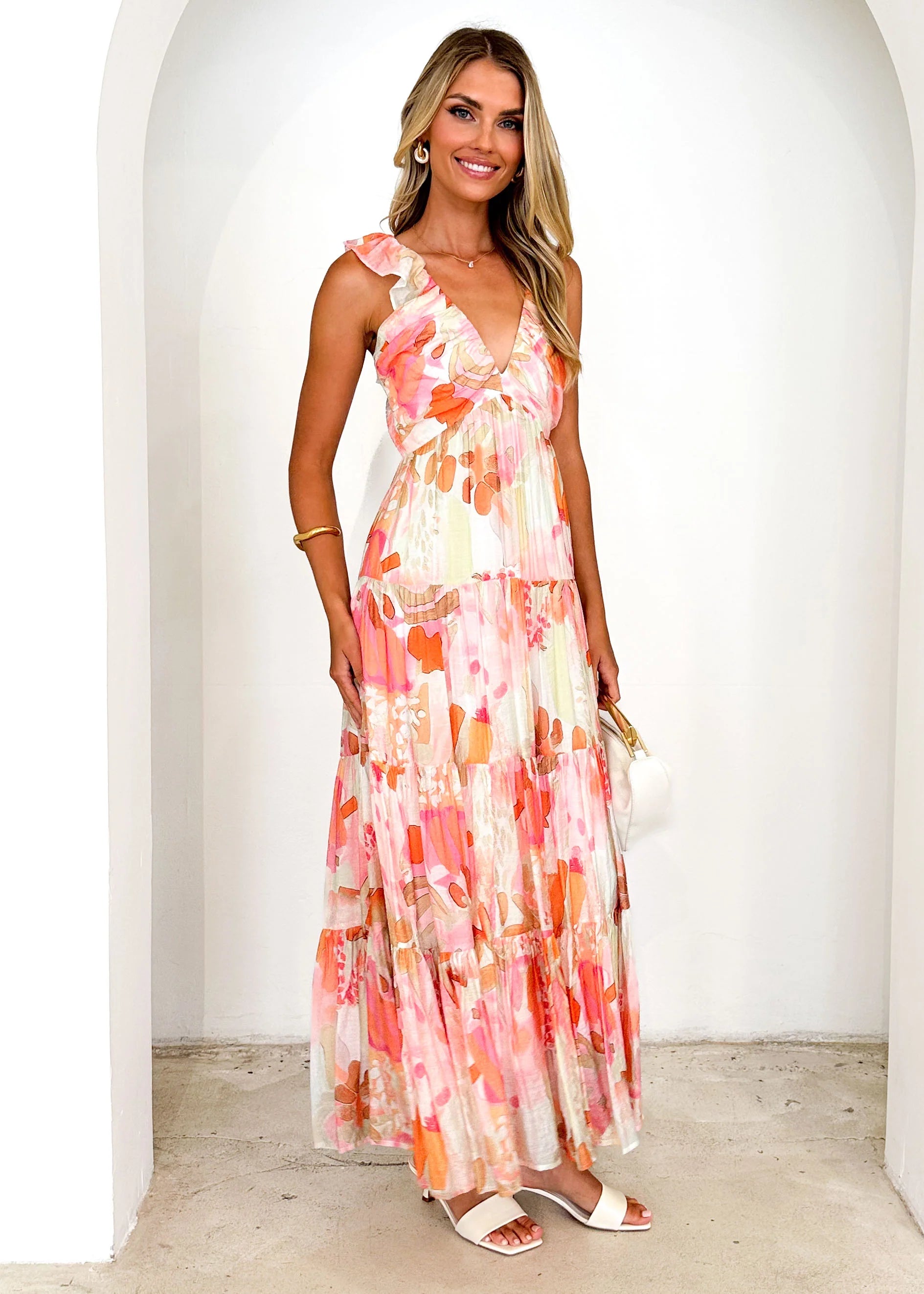 Nylah Maxi Dress - Peach Abstract