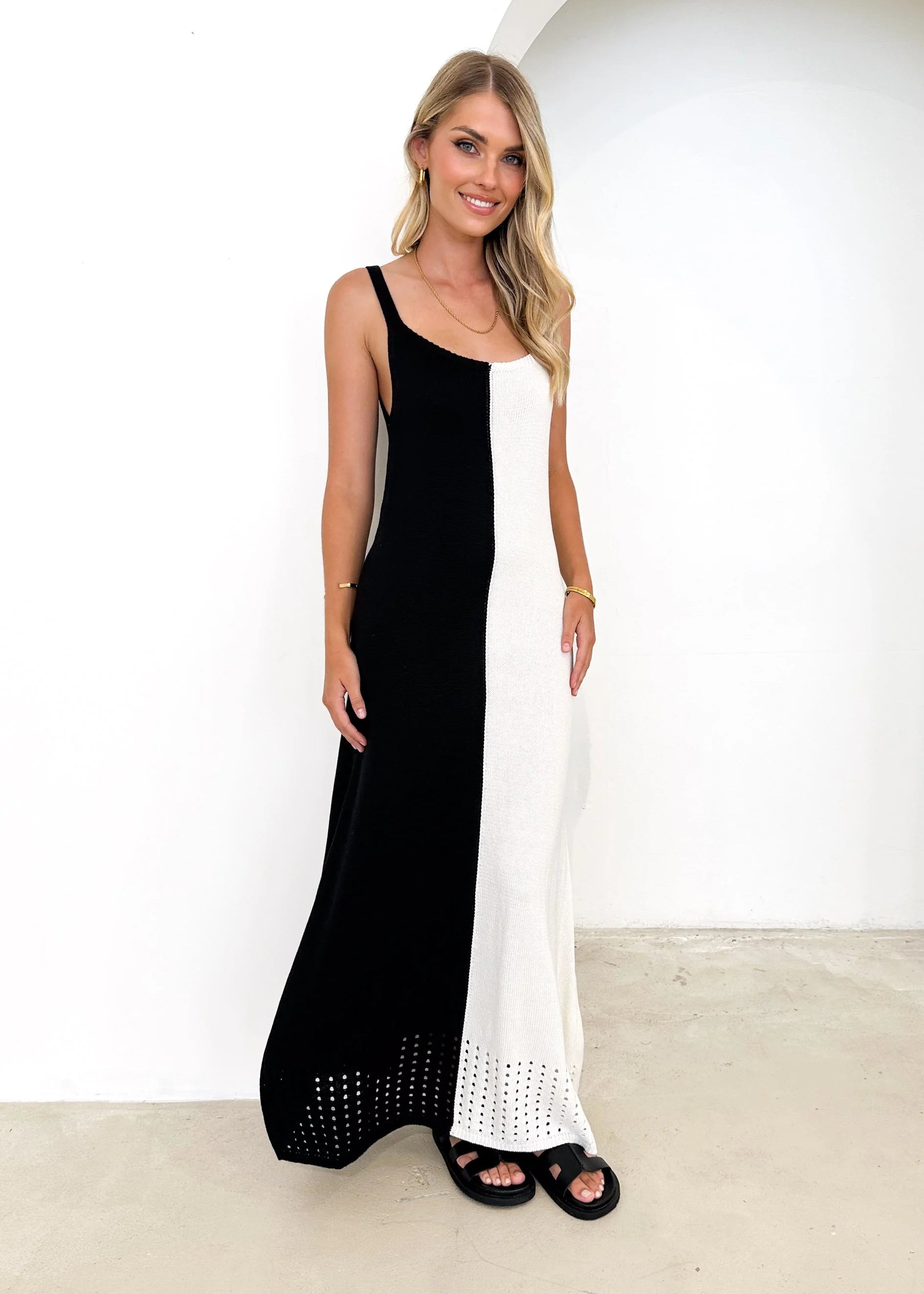 Karney Crochet Maxi Dress - Black Splice