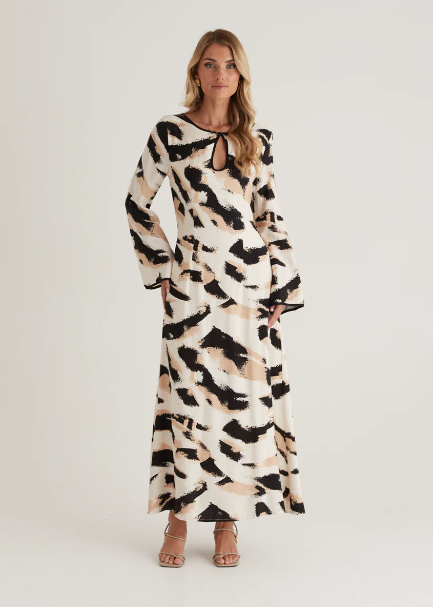 Krombae Maxi Dress - Beige Abstract