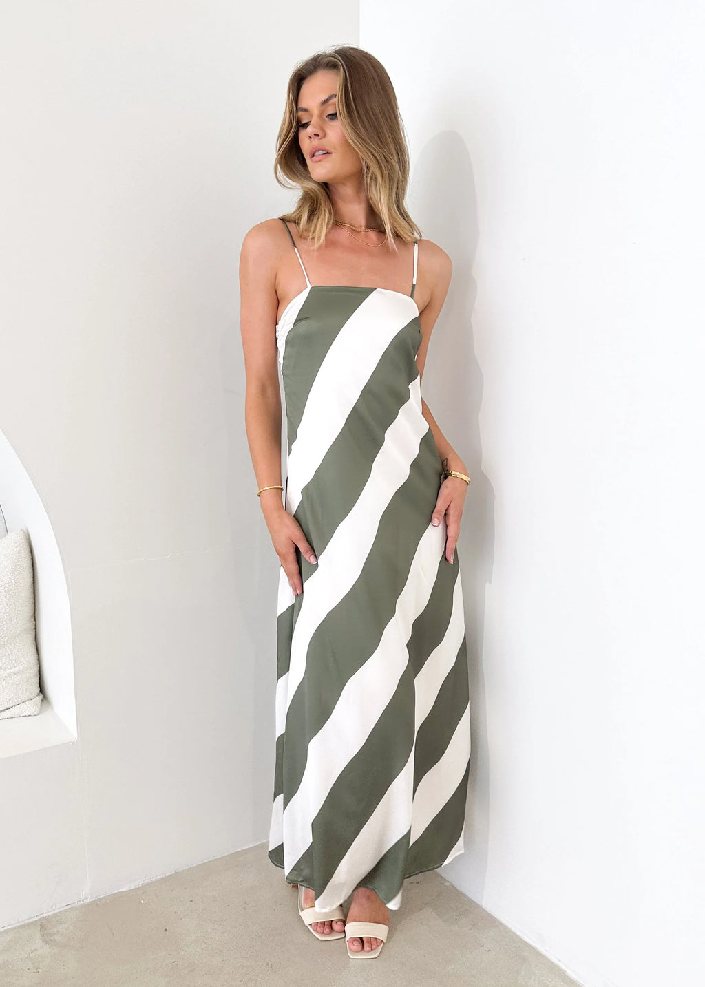 Kaela Maxi Dress - Khaki Stripe