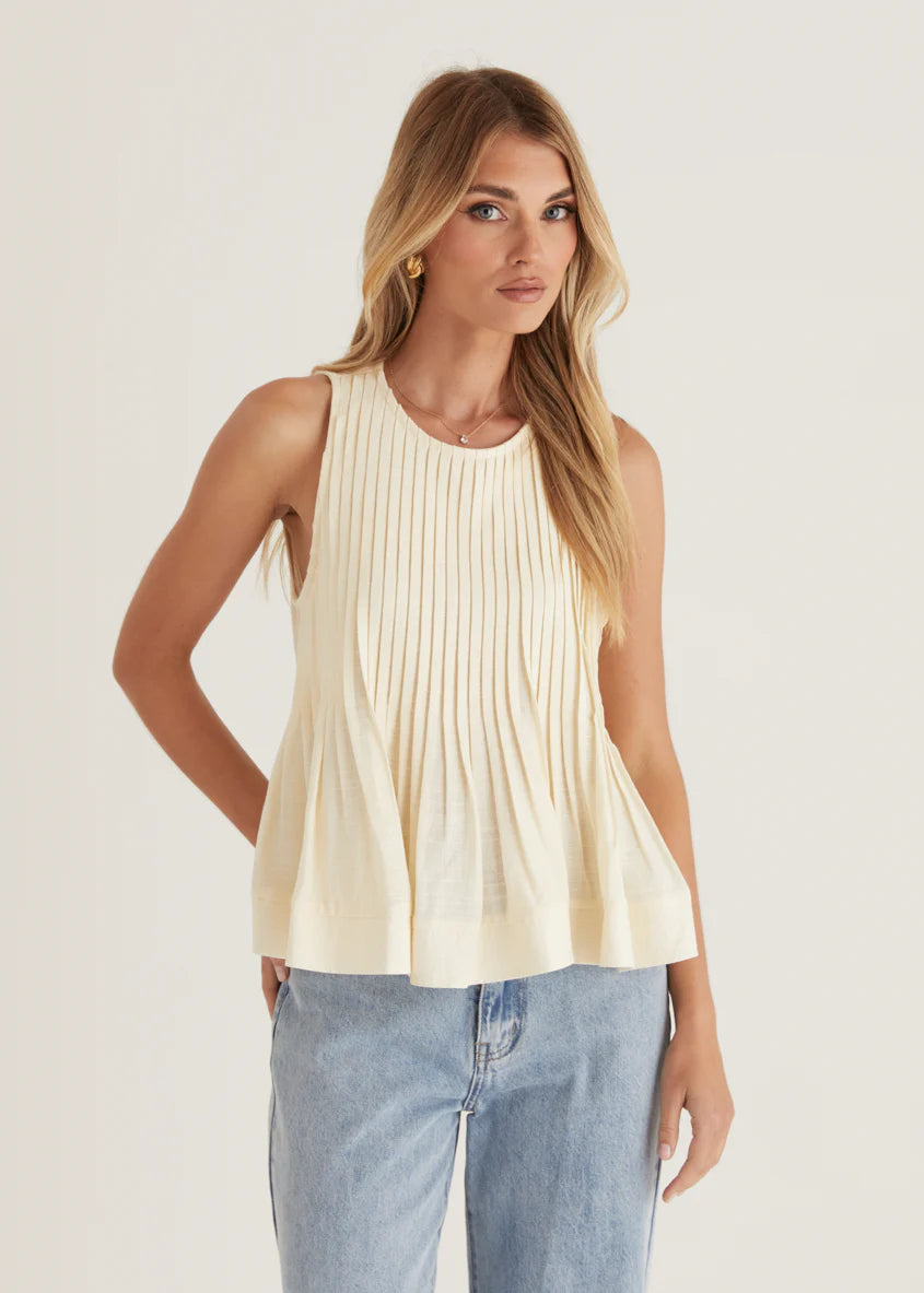 Norvina Pleated Top - Cream
