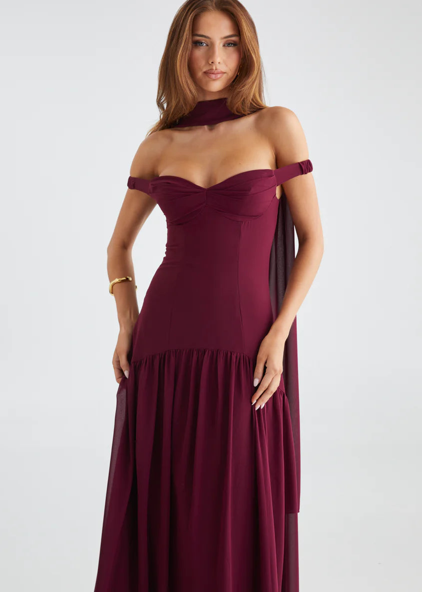 Kirah Off Shoulder Maxi Dress - Wine