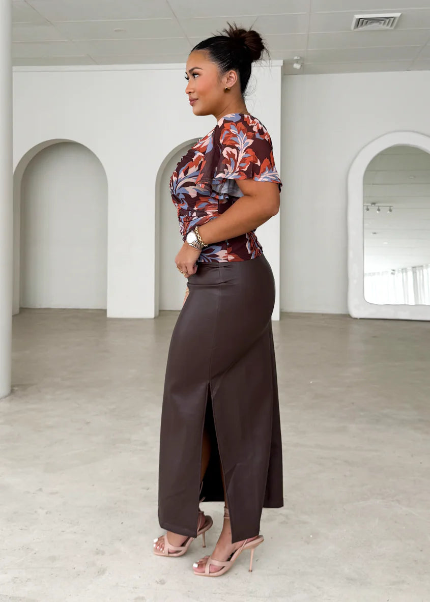 Whisky PU Midi Skirt - Espresso