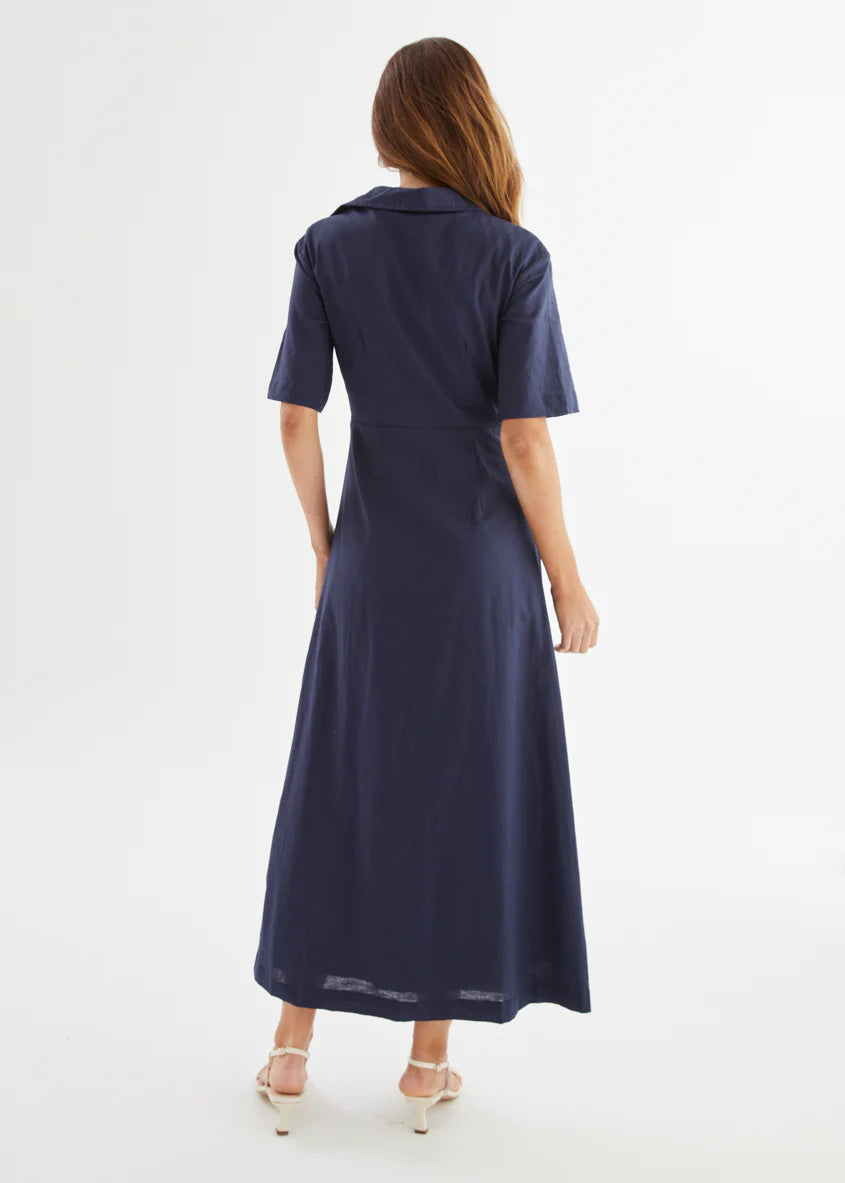 Stellar Linen Midi Dress - Navy