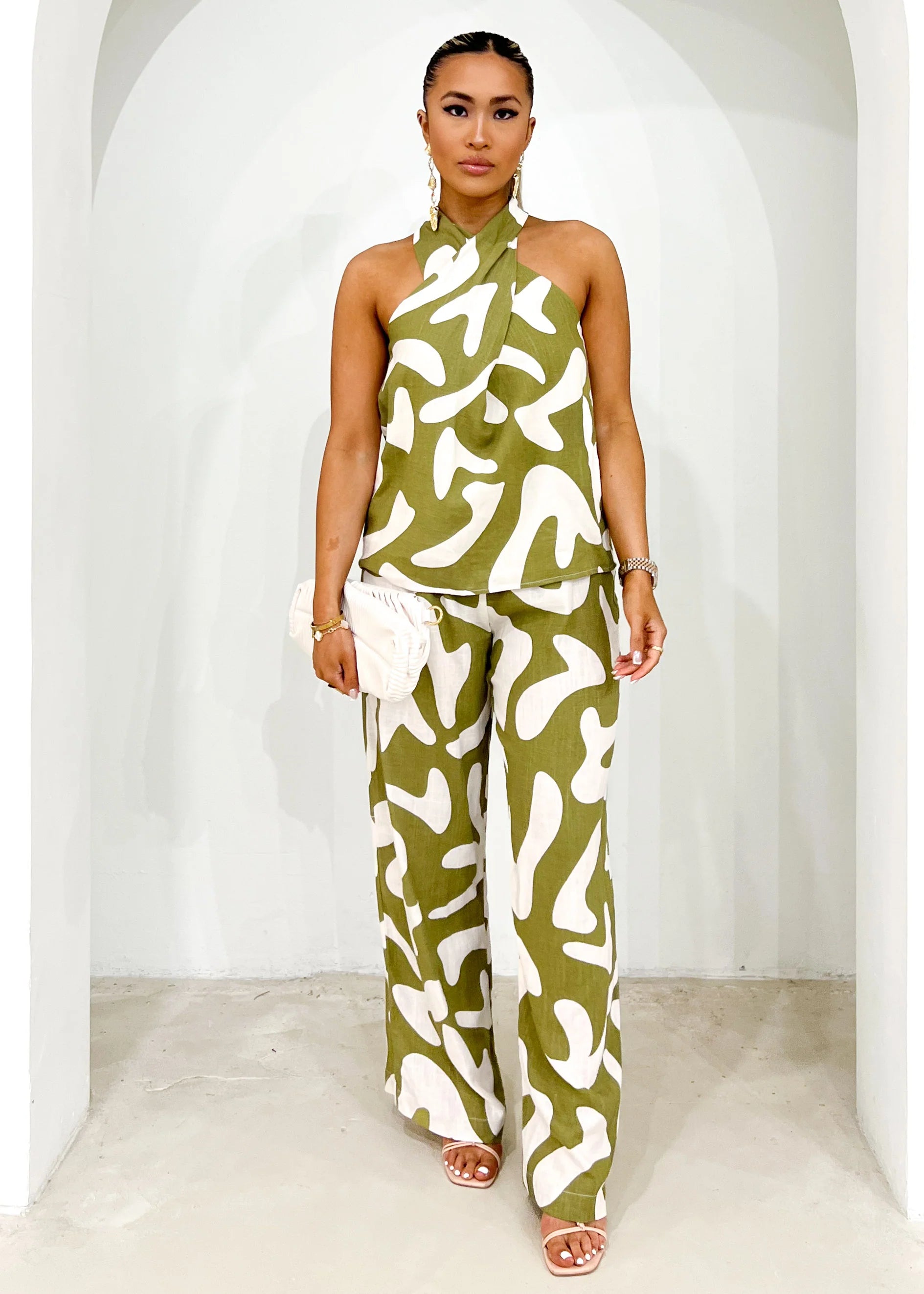 Thora Linen Blend Pants - Olive Vacation