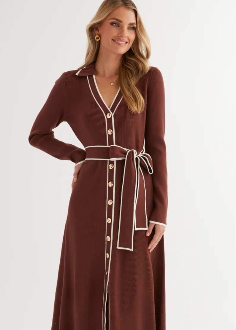 Stephanie Knit Midi Dress - Brown