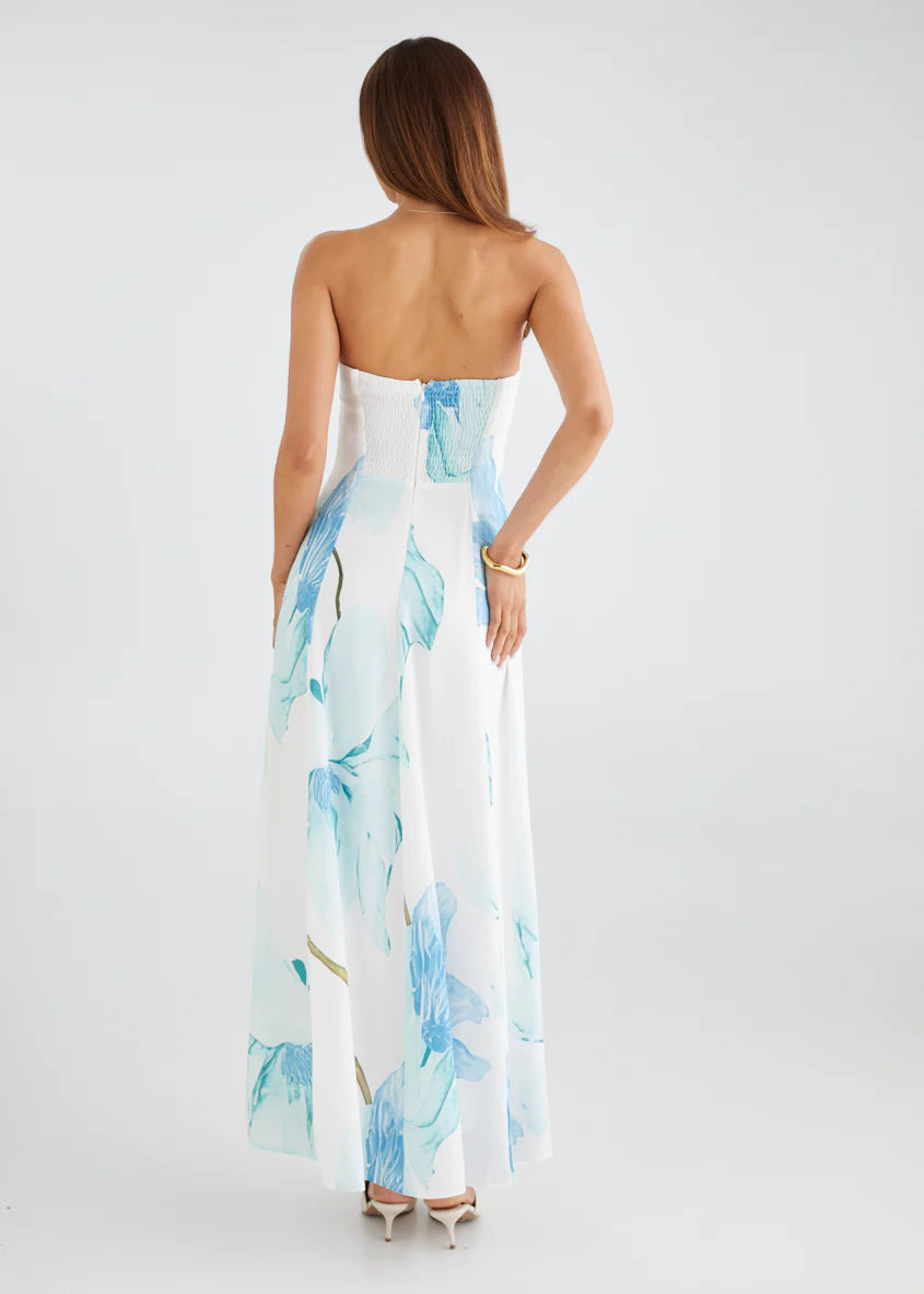 Jayde Strapless Maxi Dress - Blue Flowers