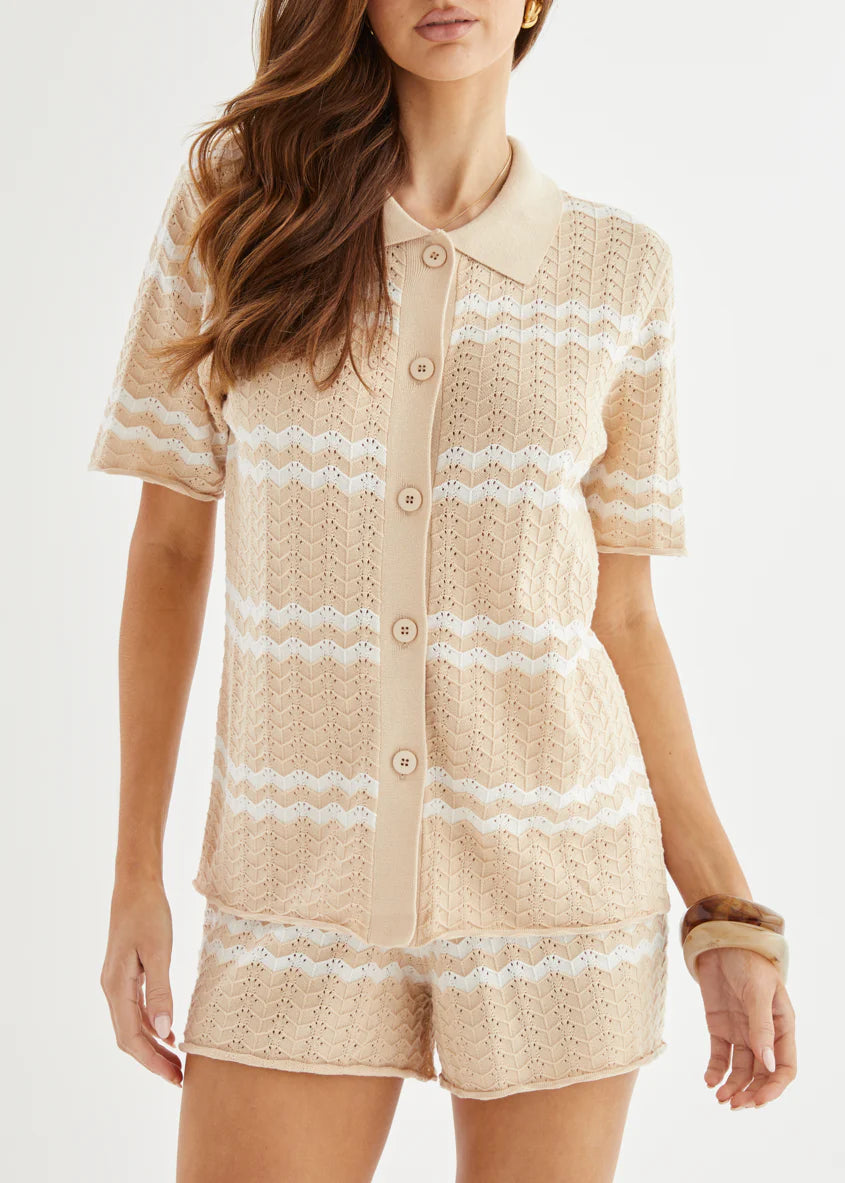 Mallorca Knit Shorts - Sand Stripe
