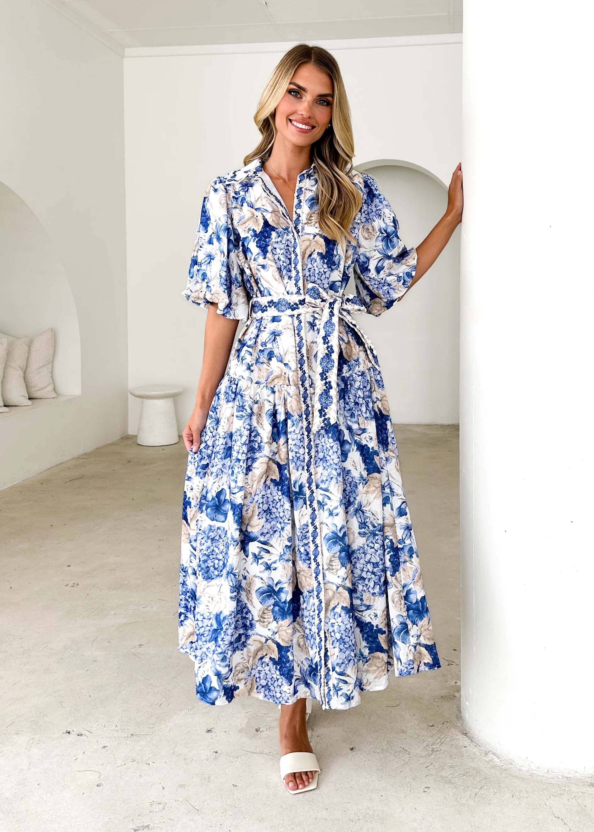 Ceres Midi Dress - White Hydrangea