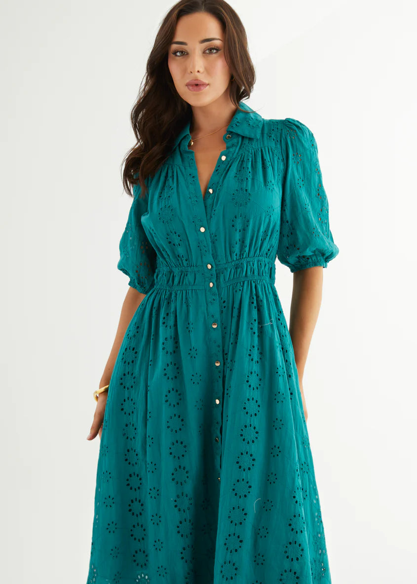 Eryn Midi Dress - Teal Anglaise
