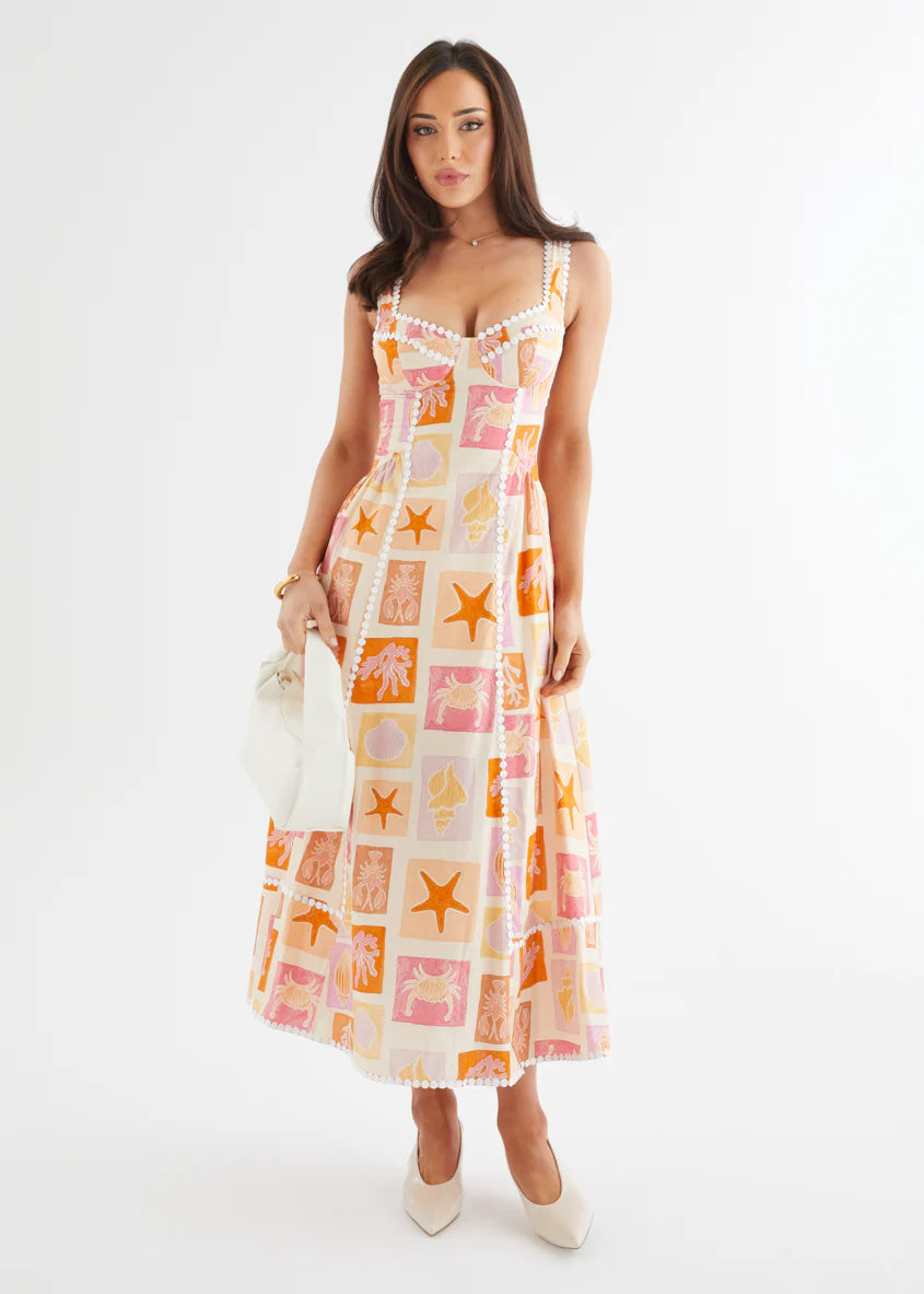 Cyanne Midi Dress - Coral Tile