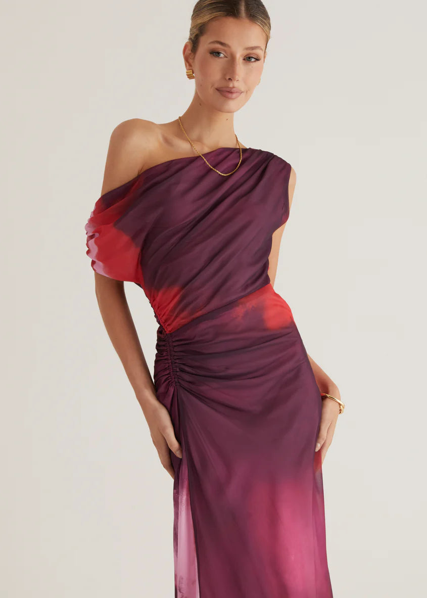 Byron One Shoulder Maxi Dress - Plum Tie Dye
