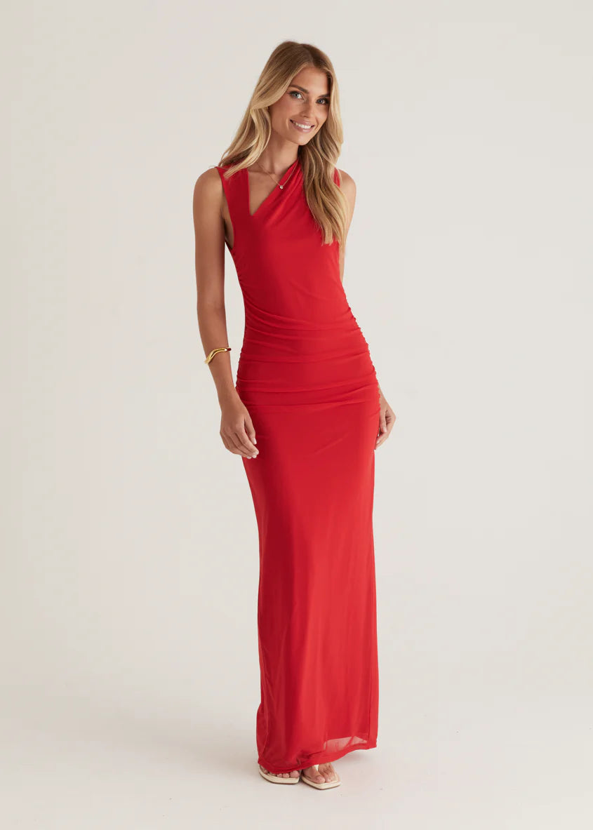 Karolina Mesh Maxi Dress - Red