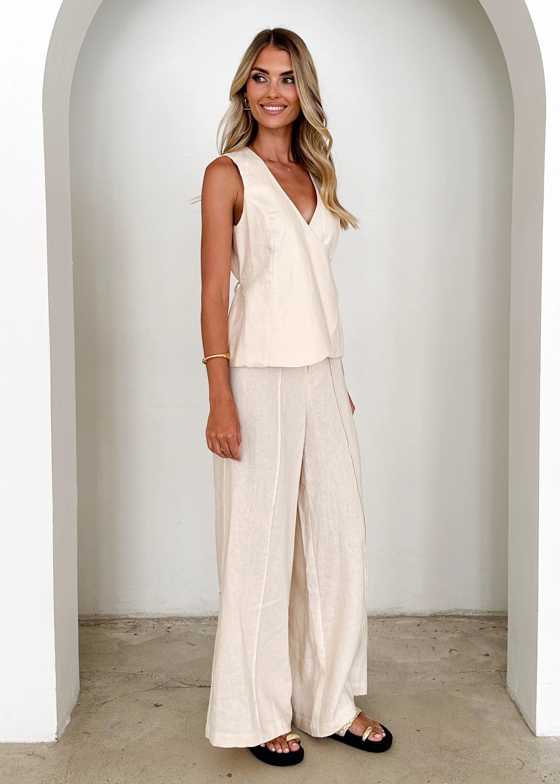 Riva Linen Top - Cream