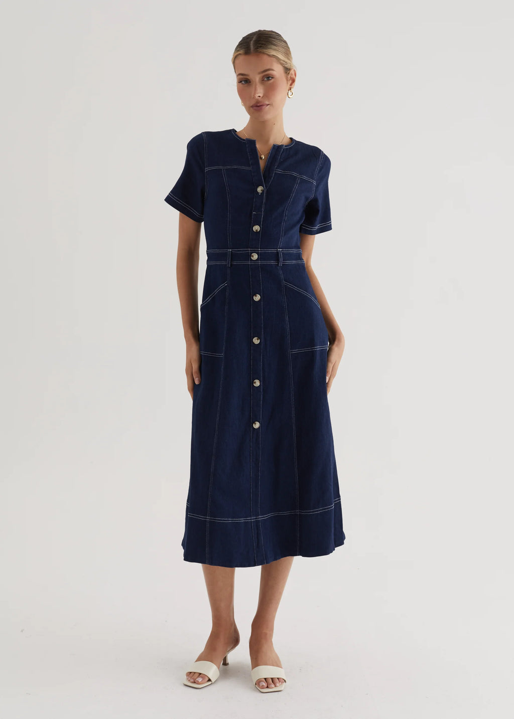 Petra Denim Midi Dress - Indigo