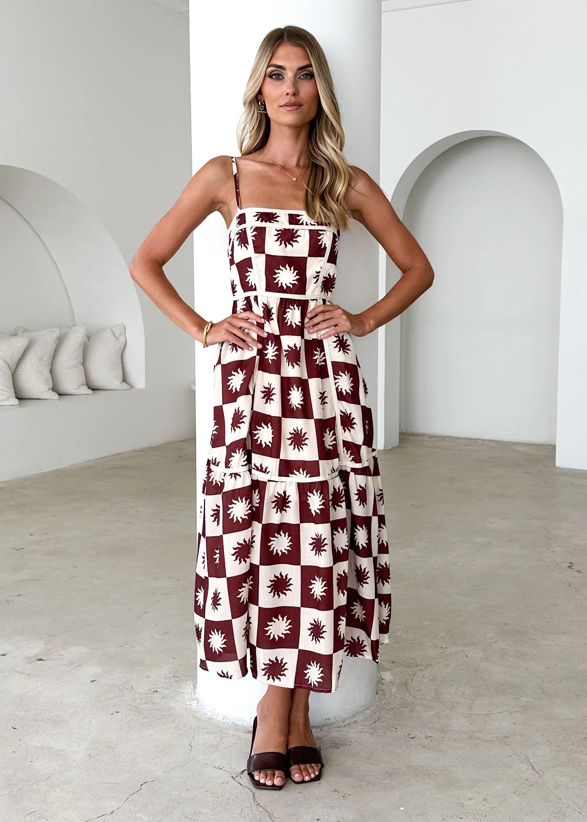 Valencia Midi Dress - Brown Abstract