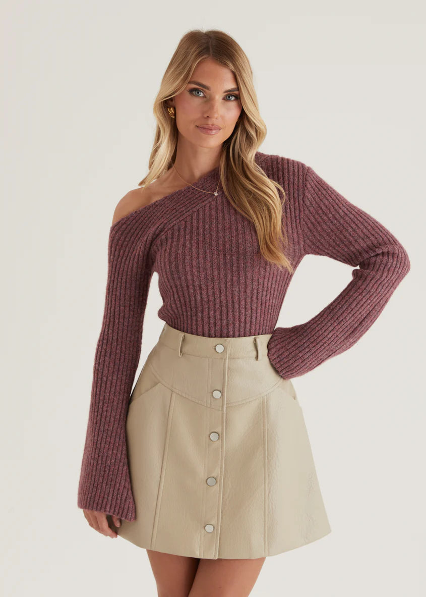 Bittersweet PU Skirt - Bone