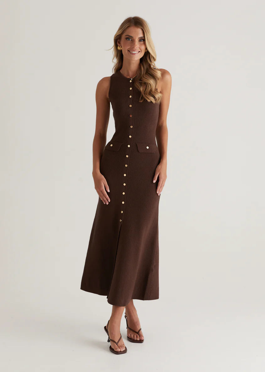 Tully Knit Midi Dress - Chocolate
