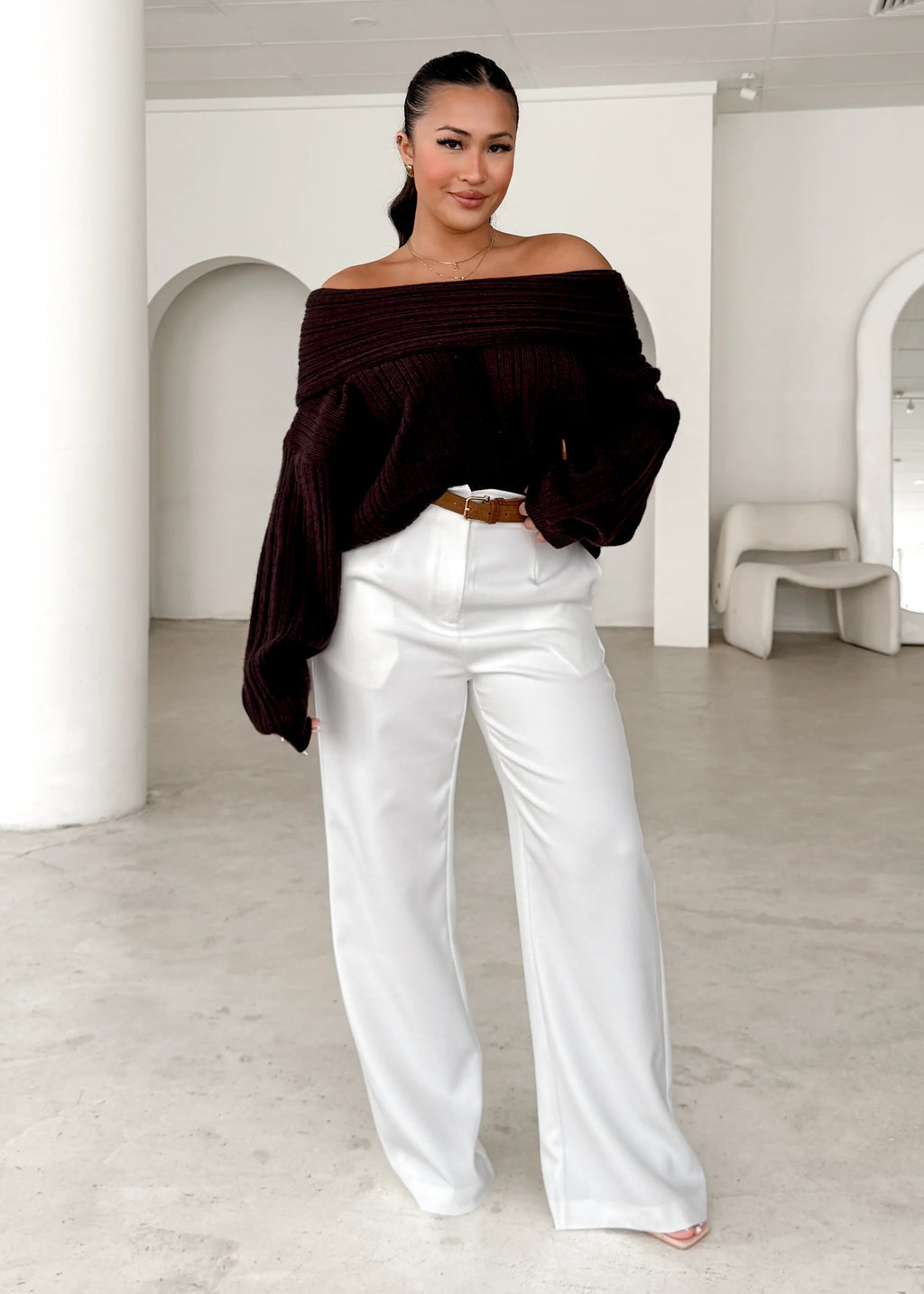 Shiloh Off Shoulder Sweater - Espresso