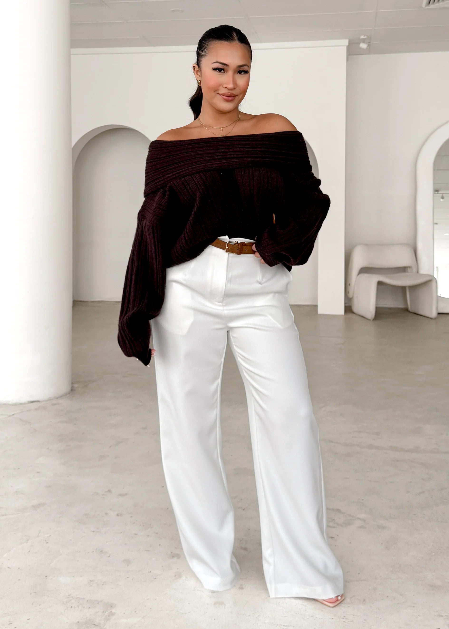 Shiloh Off Shoulder Sweater - Espresso