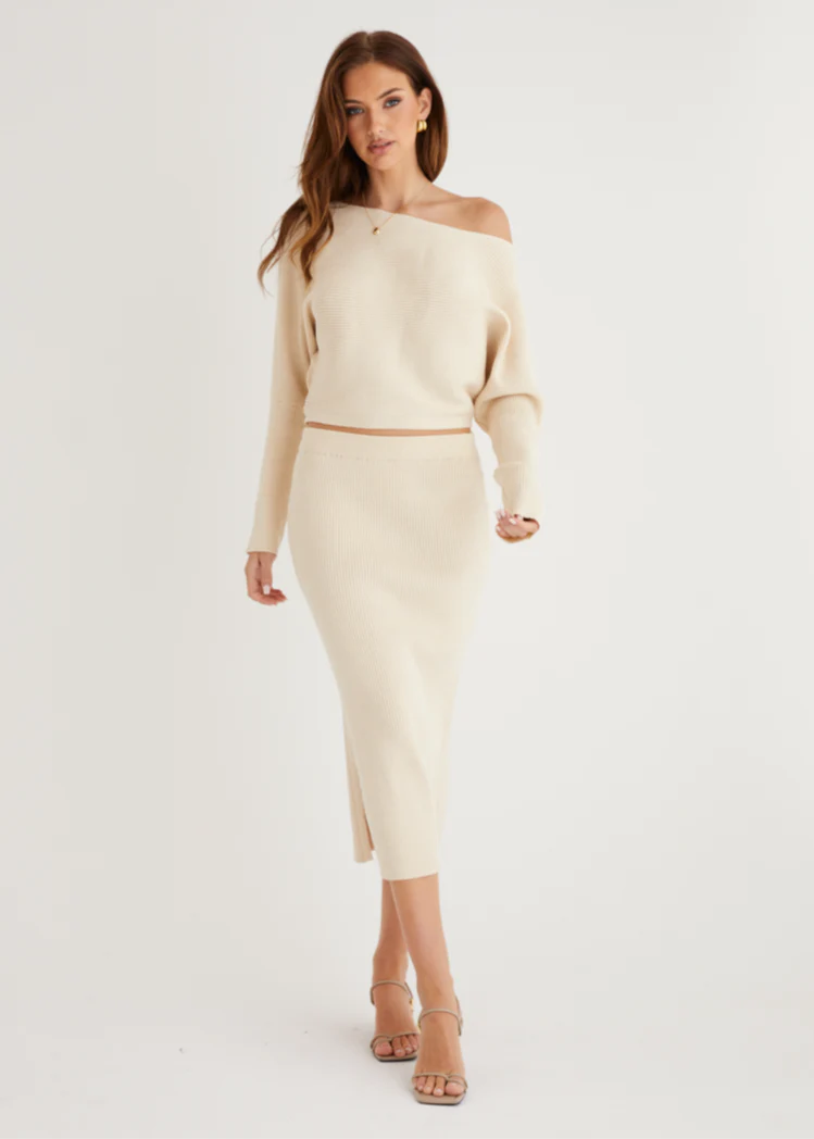 Alley Knit Midi Skirt - Beige