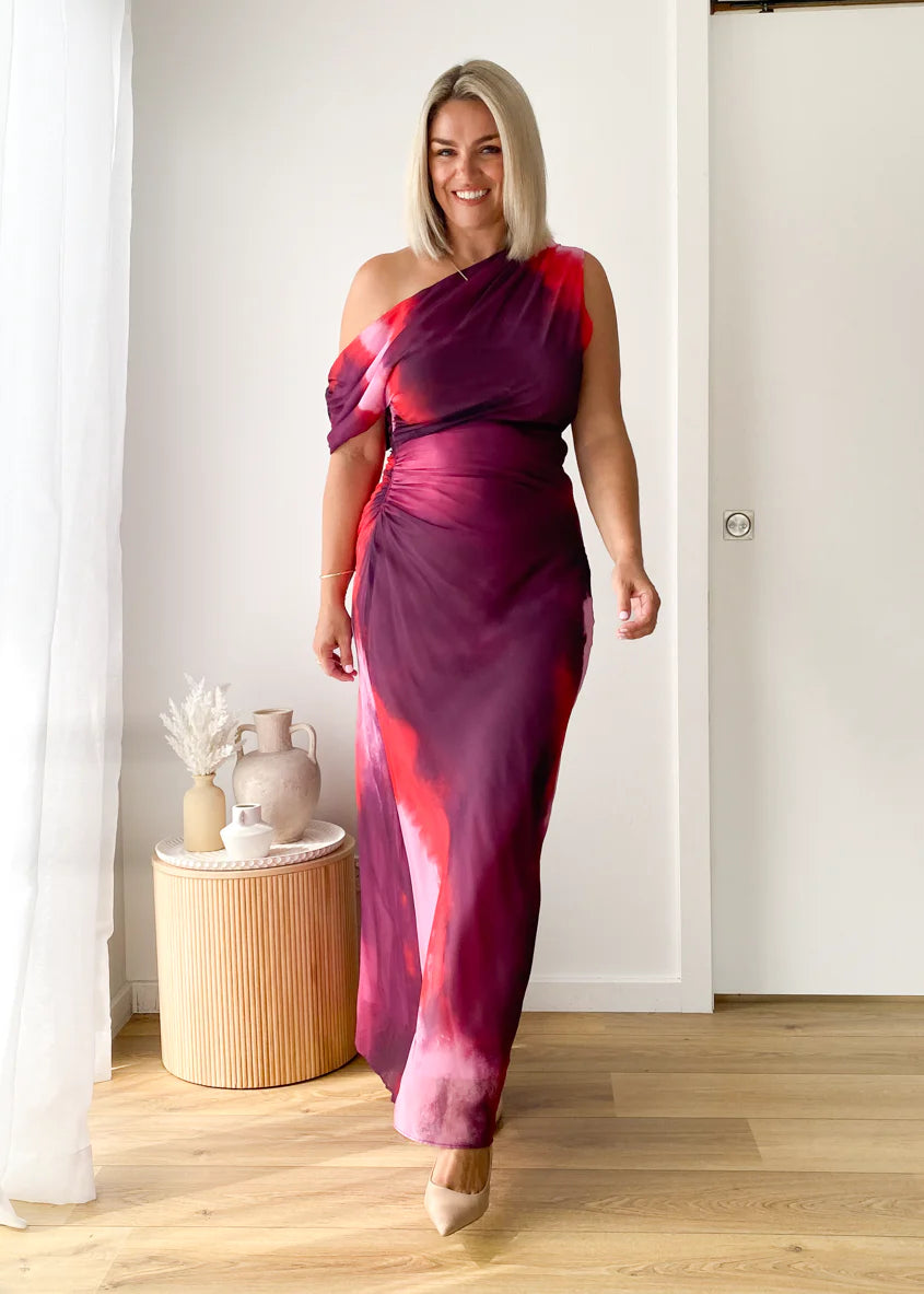 Byron One Shoulder Maxi Dress - Plum Tie Dye