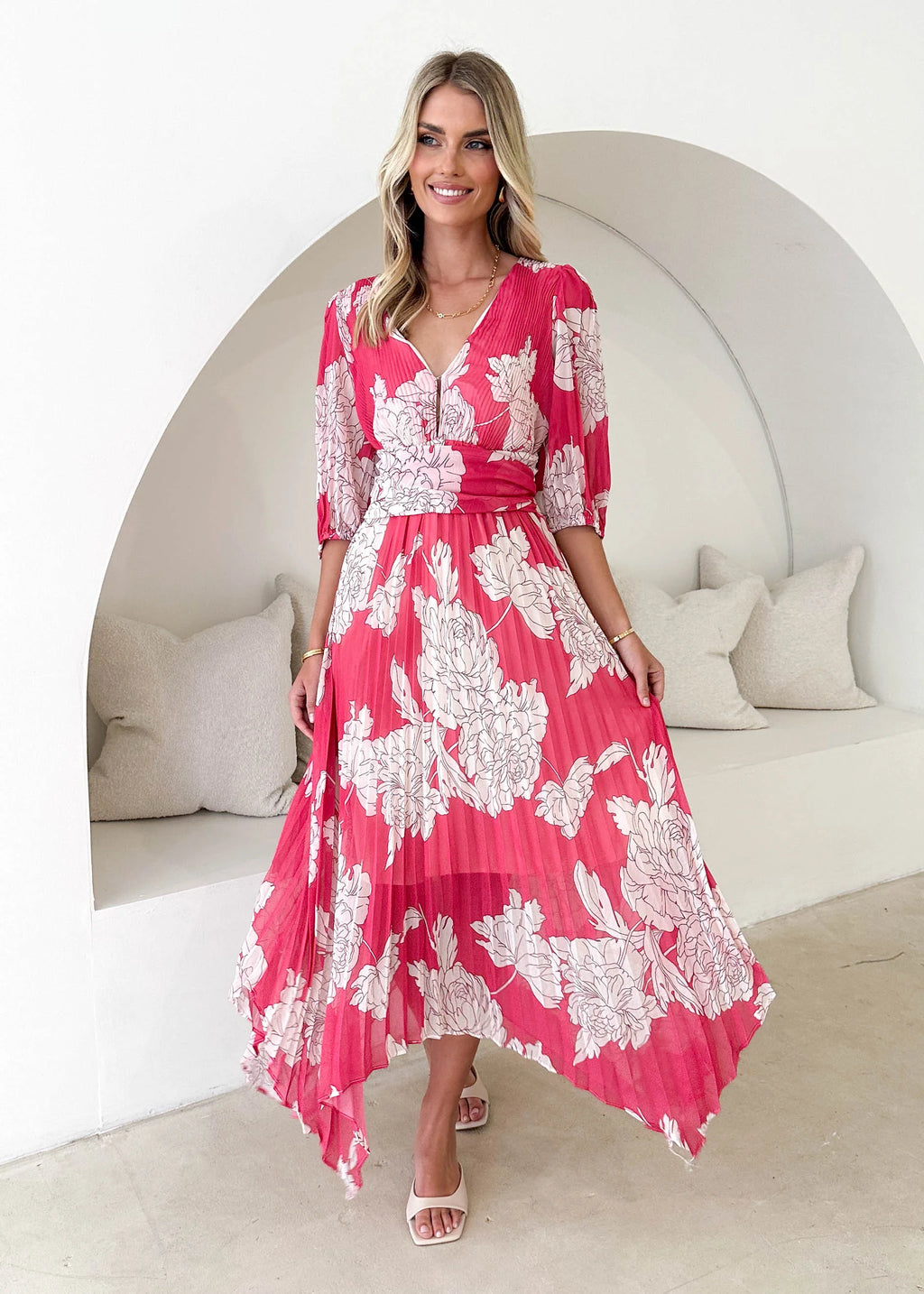 Twinker Midi Dress - Pink Floral