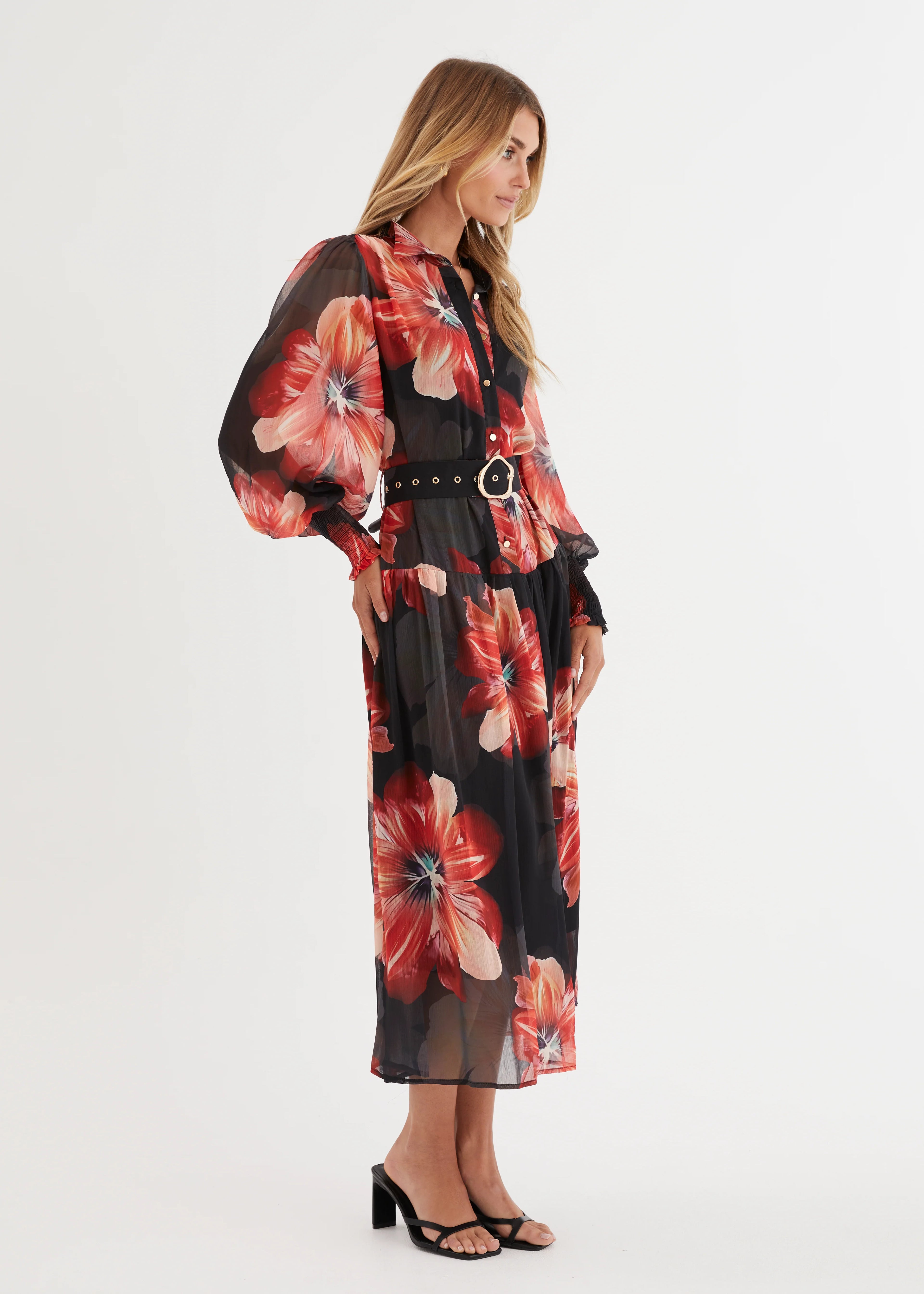 Aleera Midi Dress - Black Floral