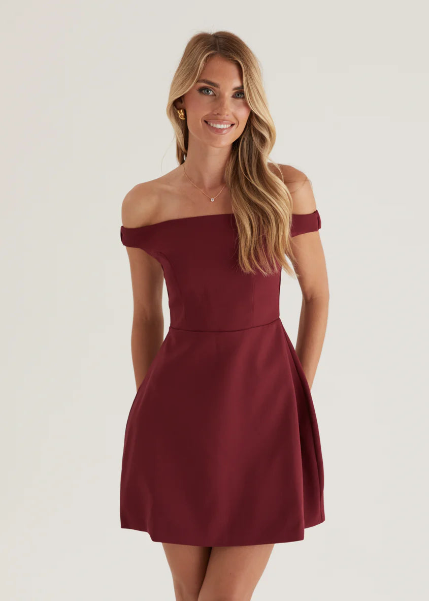 Lexa Off Shoulder Dress - Cherry