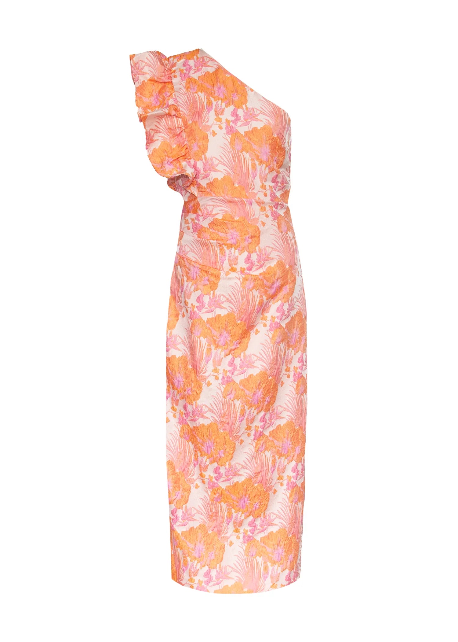 Lexus One Shoulder Midi Dress - Peach Jacquard