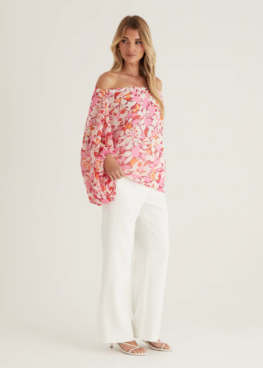 Bexley Off Shoulder Top - Rio Pink