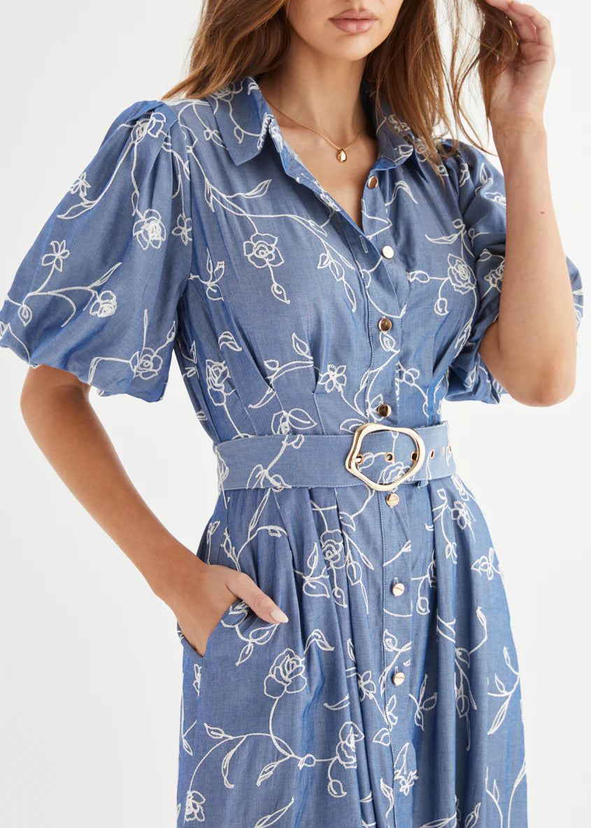 Wanderer Midi Dress - Indigo Chambray