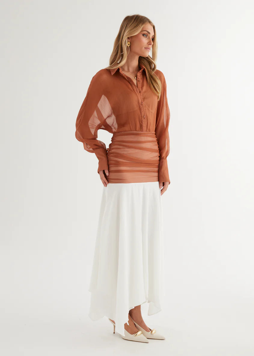 Starshine Midi Dress - Rust Splice
