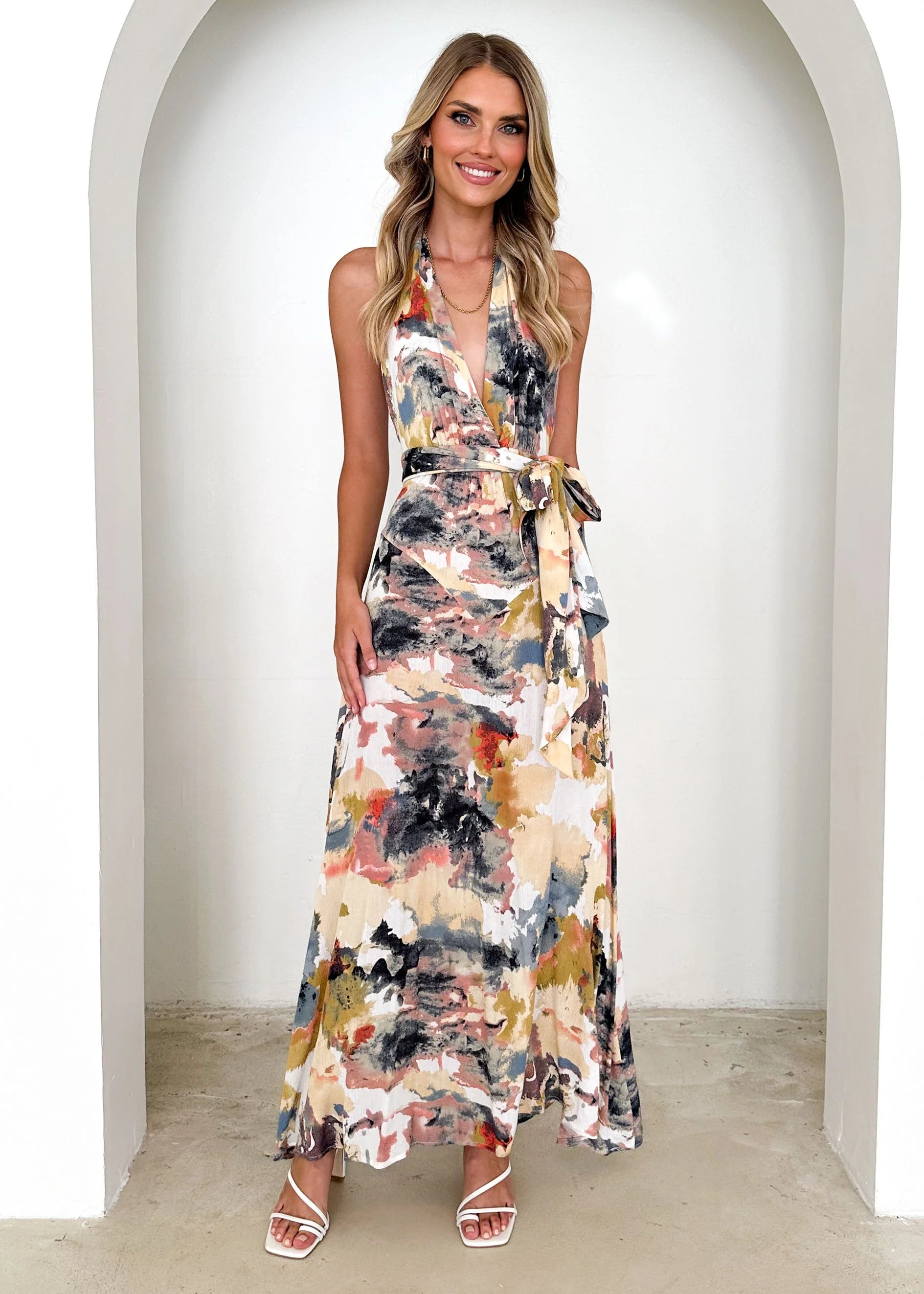 Reyna Halter Maxi Dress - Ink Splash