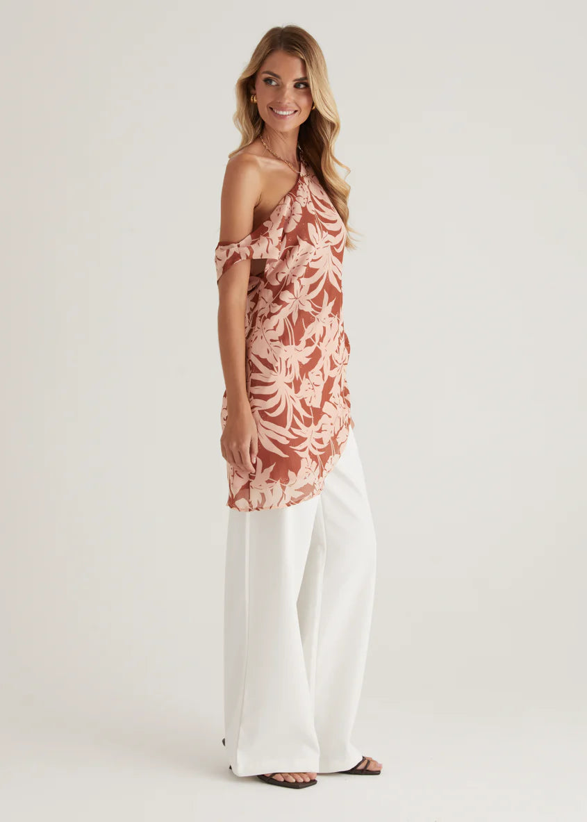 Cartez Off Shoulder Top - Bronze Palm