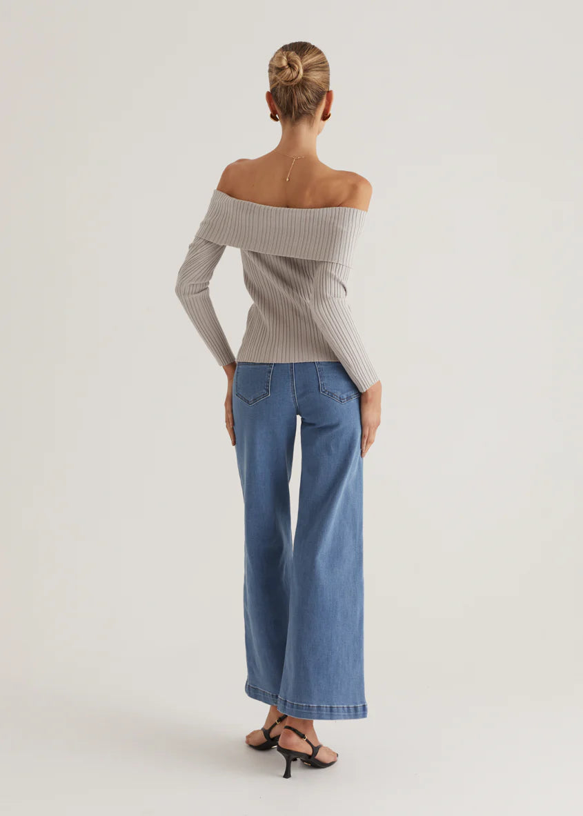 Ember Off Shoulder Knit Top - Stone