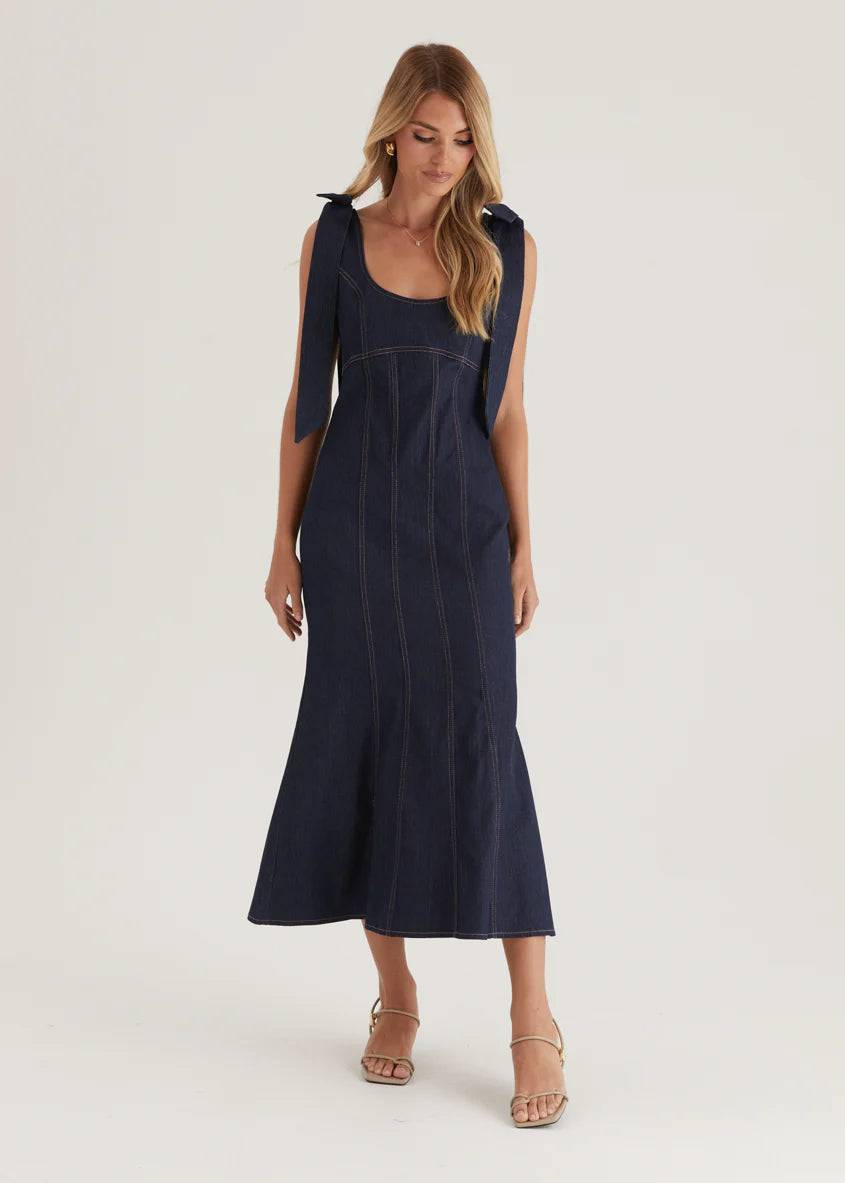 Adeline Denim Midi Dress - Indigo