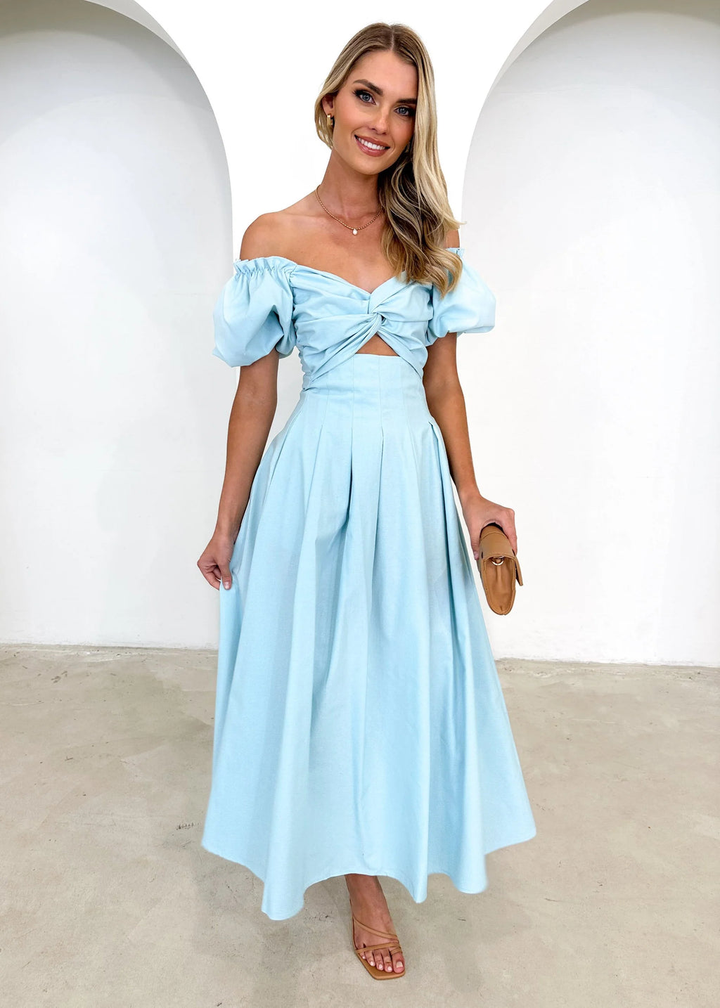 Larttie Off Shoulder Midi Dress - Powder Blue