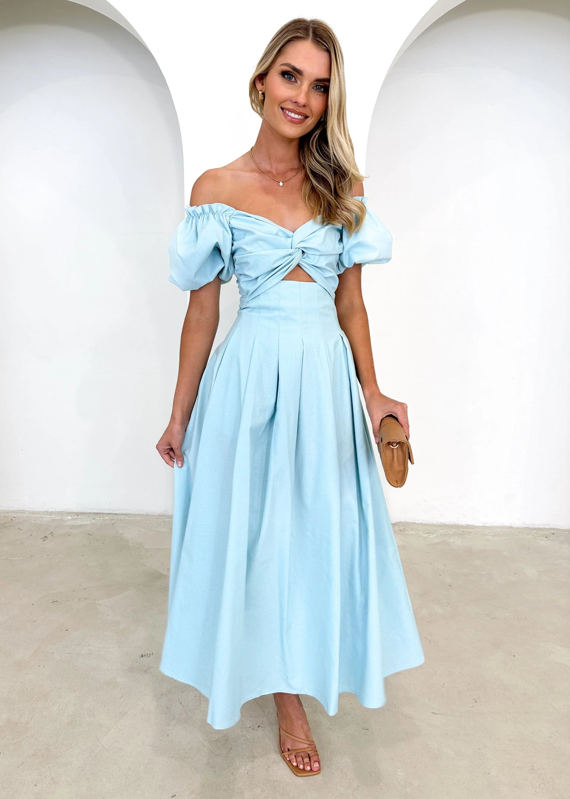 Larttie Off Shoulder Midi Dress - Powder Blue