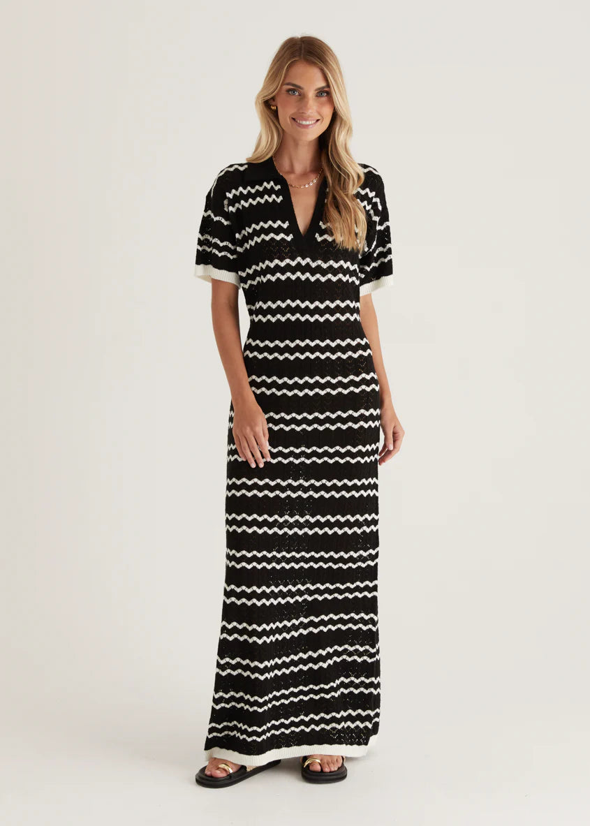 Zandrea Knit Maxi Dress - Black Stripe