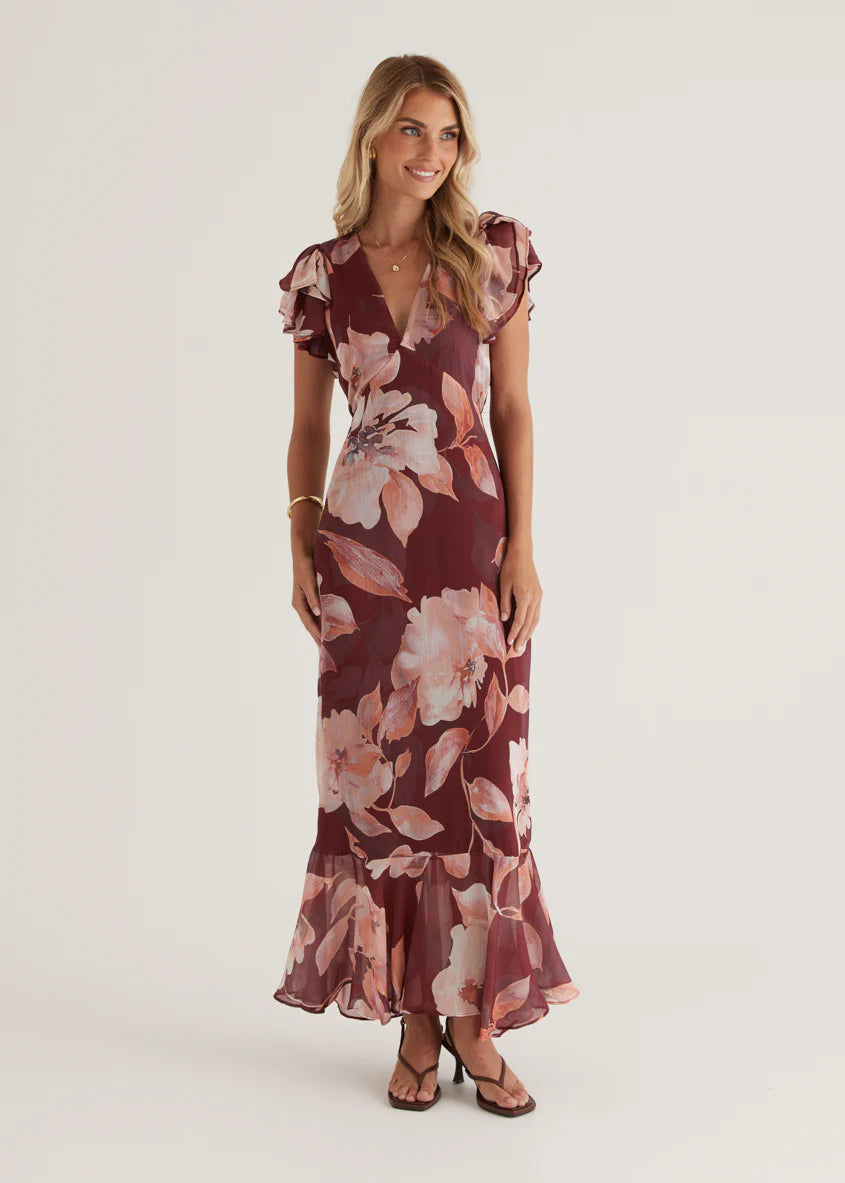 Rhapsody Maxi Dress - Burgundy Floral