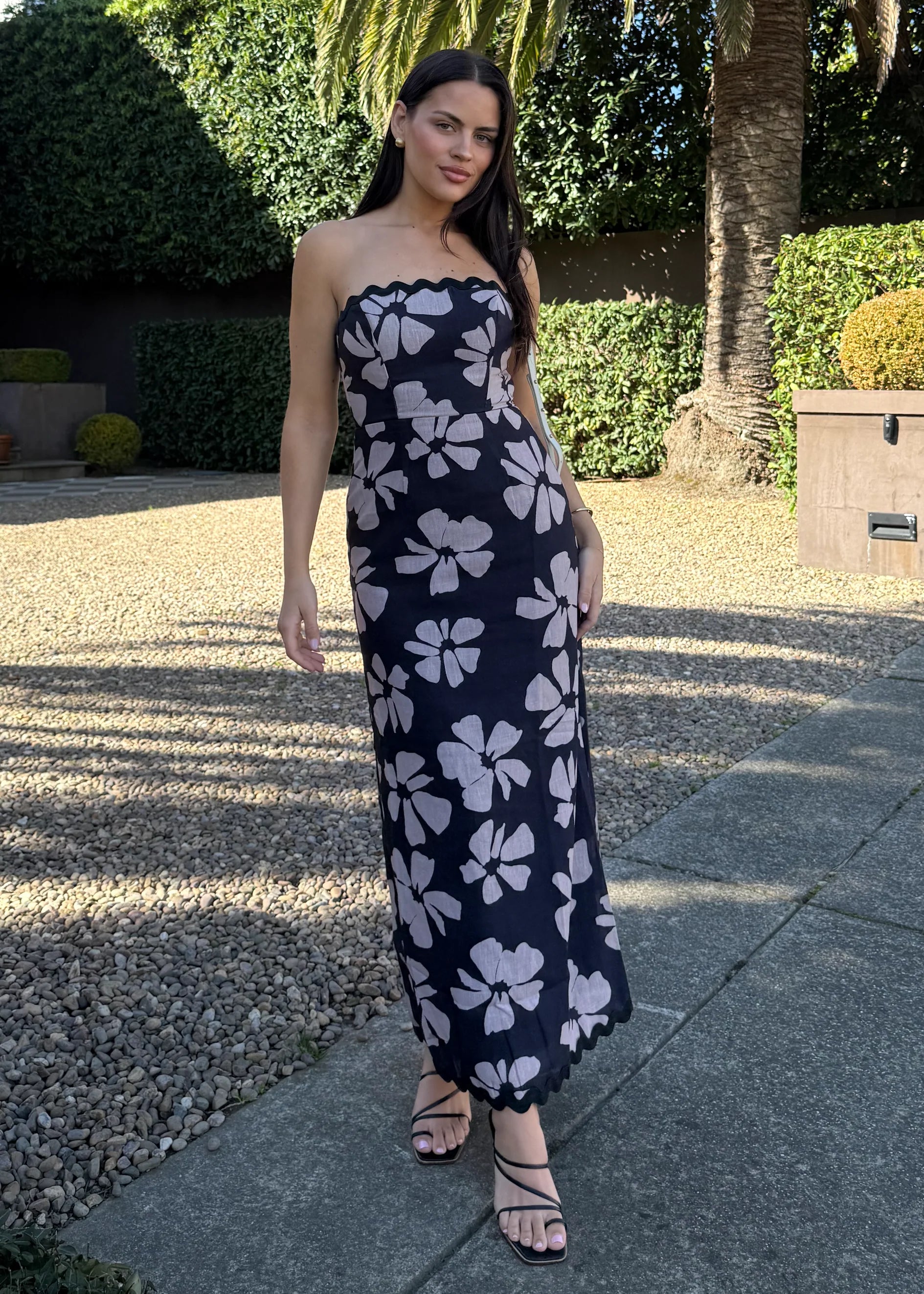 Aurella Strapless Maxi Dress - Black Floral