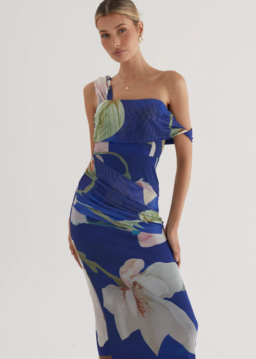 Helena Mesh Maxi Dress - Blue Flowers