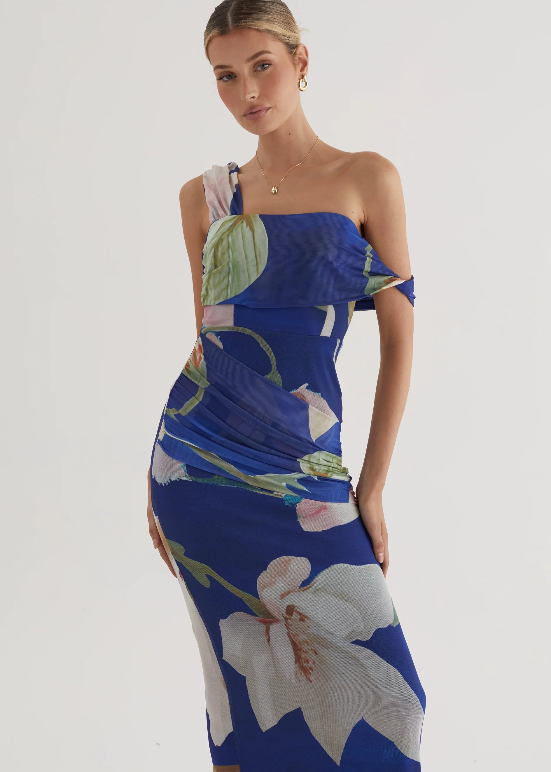 Helena Mesh Maxi Dress - Blue Flowers