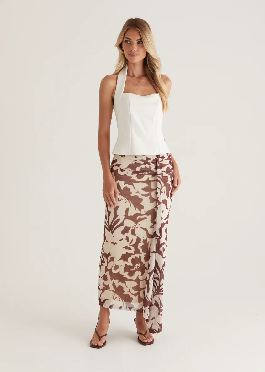 Eyso Mesh Maxi Skirt - Choc Flowers